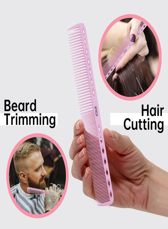 xnicx 6pcs Pink Professional Hair Combs Set - Carbon Fiber Barber Combs with Wide Tooth, Rat Tail for Parting, Teasing, and Styling Hair for Women and Men - Image 4