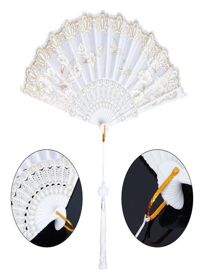 Sucrain 4Pcs Tea Party Supplies Set Include Gloves Tea Party Hats Necklace Fans for Costume (White) - Image 3
