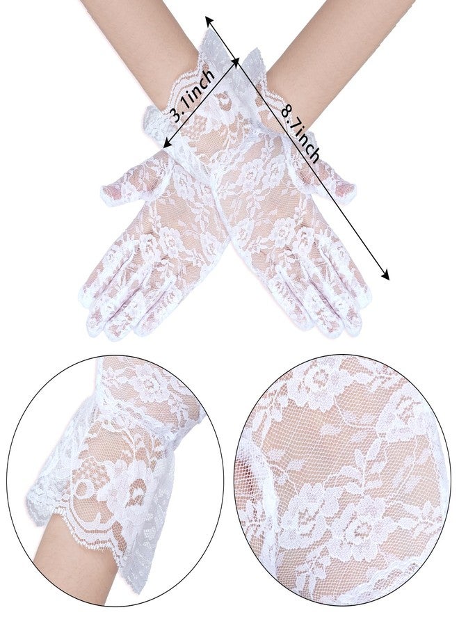 Sucrain 4Pcs Tea Party Supplies Set Include Gloves Tea Party Hats Necklace Fans for Costume (White) - Image 4