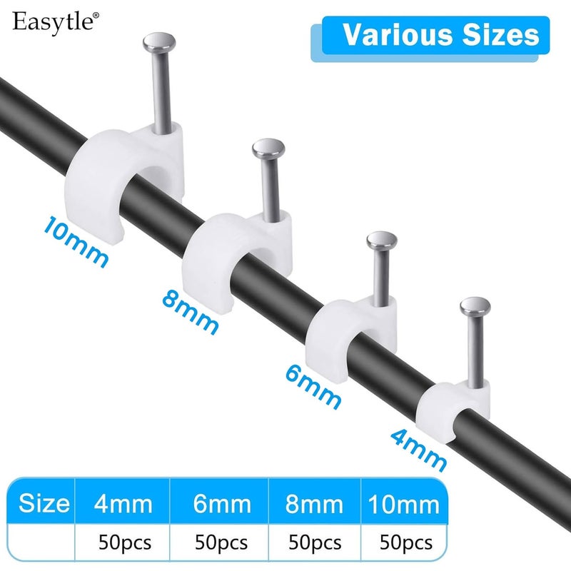 Easytle Cable Wire Clips 4mm 6mm 8mm 10mm (Pack of 200) Cable Management RG6 RG59 CAT5 CAT6 RJ45 Electrical Ethernet Dish TV Speaker Wire Cord Tie Holder Single Coaxial Nail Clamps - Image 3