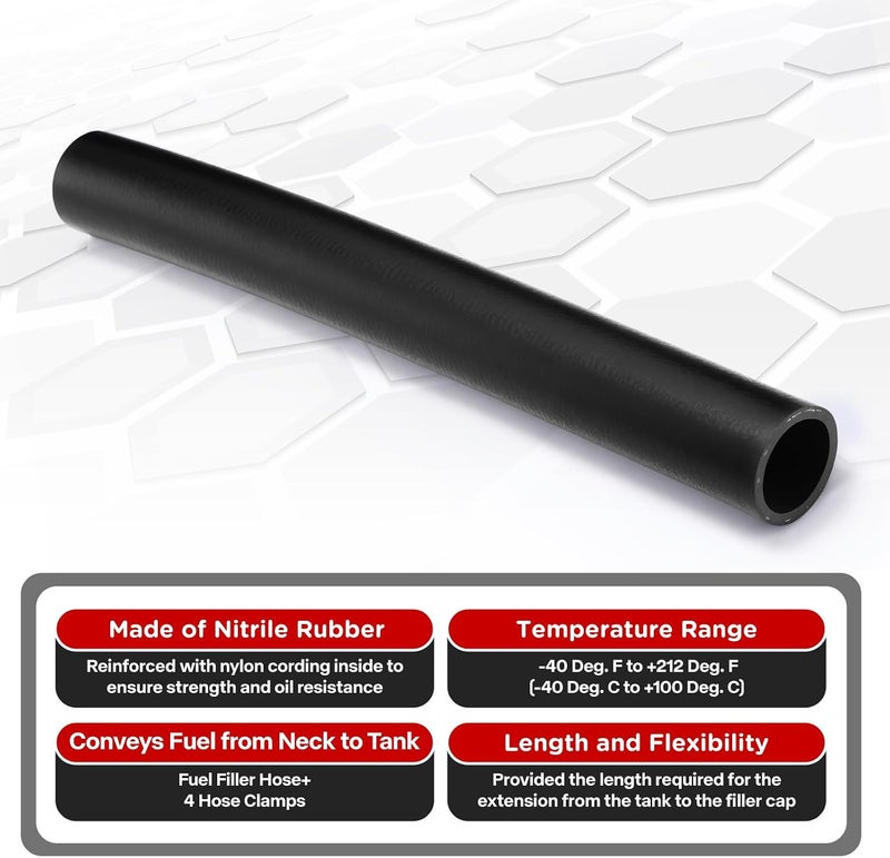 BEIJIULI Gas Tank Filler Hose with 4 Clamps,1 1/2" ID Reinforced Gasoline Fuel Filler Neck Hose (Straight, 7 7/8"Long) - Image 3