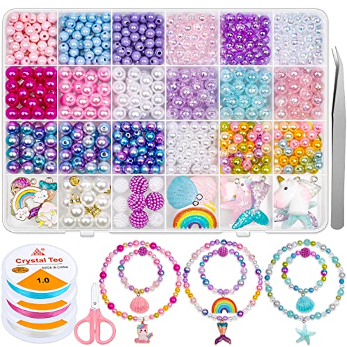 Cludoo 773Pcs Mermaid Charm DIY Beads for Jewelry Making, Unicorn DIY Bracelet Making Bead Kit for DIY Craft with Starfish Shell, Ocean Pearl Beads - Image 1