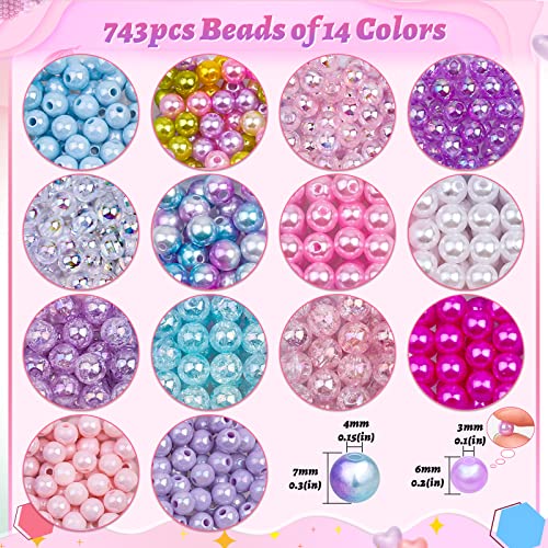 Cludoo 773Pcs Mermaid Charm DIY Beads for Jewelry Making, Unicorn DIY Bracelet Making Bead Kit for DIY Craft with Starfish Shell, Ocean Pearl Beads - Image 2