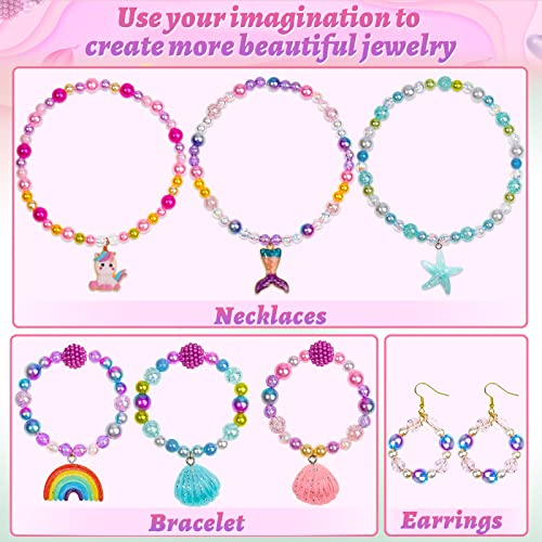 Cludoo 773Pcs Mermaid Charm DIY Beads for Jewelry Making, Unicorn DIY Bracelet Making Bead Kit for DIY Craft with Starfish Shell, Ocean Pearl Beads - Image 4