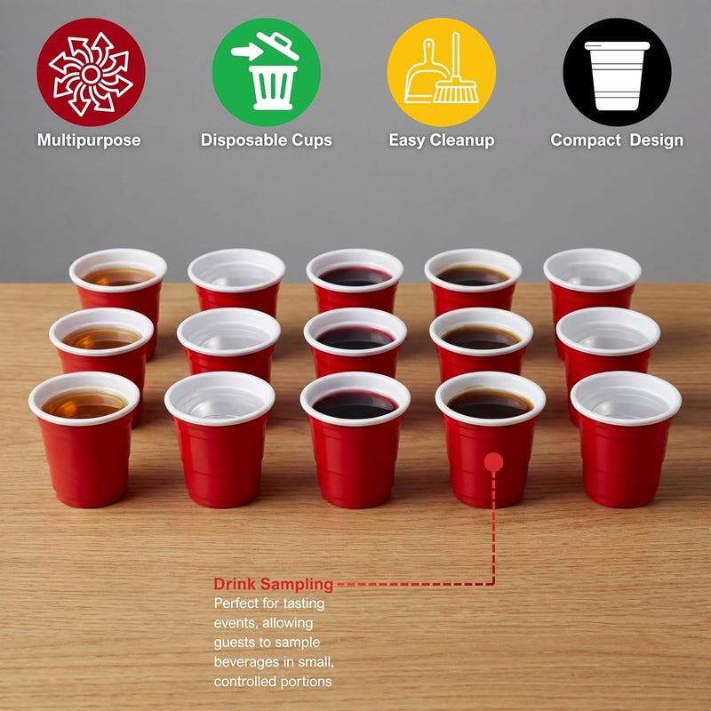 WHISC Disposable Shot Glasses [Pack of 100] - 2oz Red Plastic Shot Cups- Jello Shot Cups / Party Shot Glasses For Birthdays, Graduations, Bachelorette, BBQs & More- Mini Tasting Cups / Sample Cups - Image 5