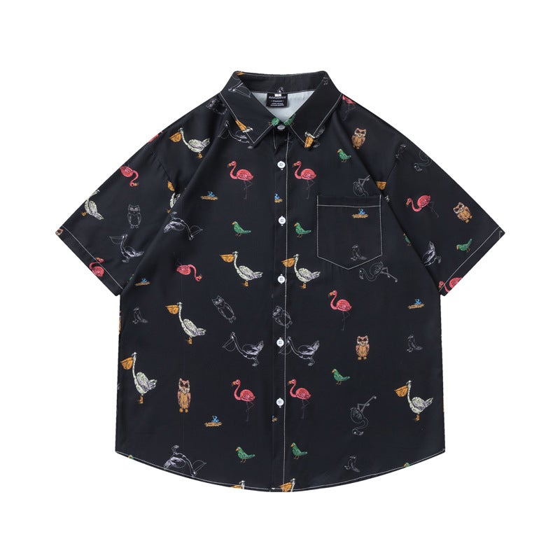 Guangzhou Cartoon Animal Flower Shirt Men And Women Trend Design Sense Loose Casual Short Sleeve Shirt - Image 1