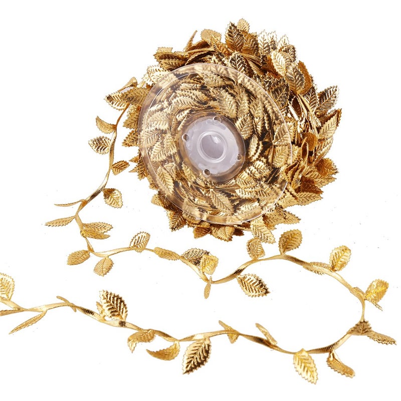 CCINEE 24 Yard Artificial Leaf Ribbon Gold Fabric Leaf Ribbon Trim for Wreath Garland Making  Home Decoration  Gift Wrapping and Crafts Accessory - Image 2