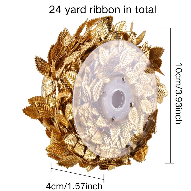 CCINEE 24 Yard Artificial Leaf Ribbon Gold Fabric Leaf Ribbon Trim for Wreath Garland Making  Home Decoration  Gift Wrapping and Crafts Accessory - Image 5