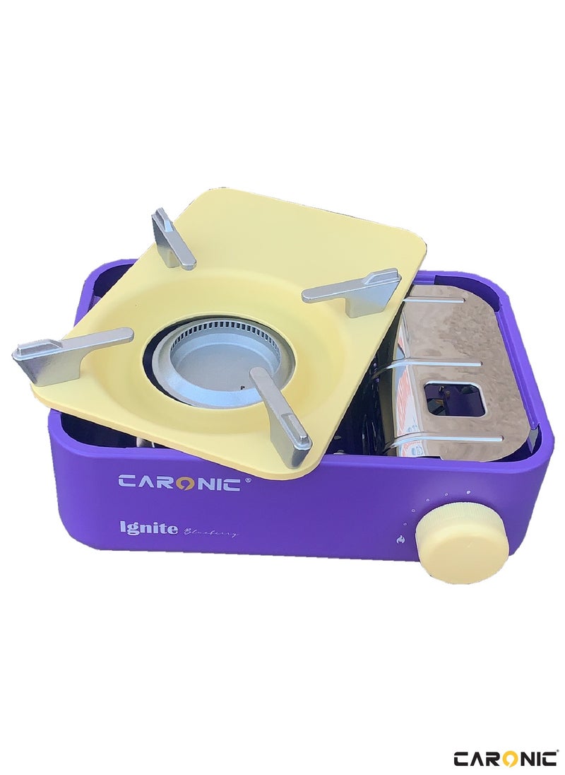 CARONIC Portable Camping Gas Stove Double Burner Outdoor Automatic Ignition System Enamel Pan Support Purple  - Image 5