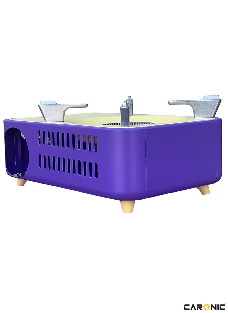 CARONIC Portable Camping Gas Stove Double Burner Outdoor Automatic Ignition System Enamel Pan Support Purple  - Image 4