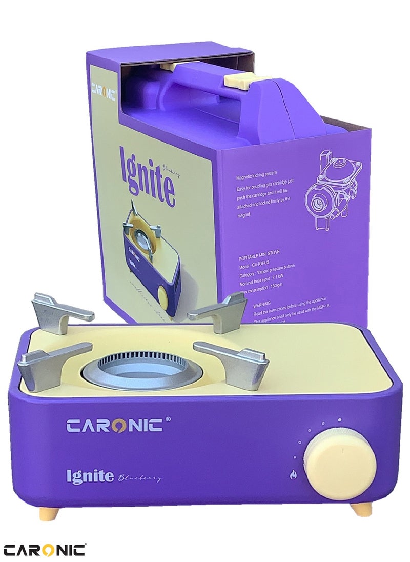 CARONIC Portable Camping Gas Stove Double Burner Outdoor Automatic Ignition System Enamel Pan Support Purple  - Image 2