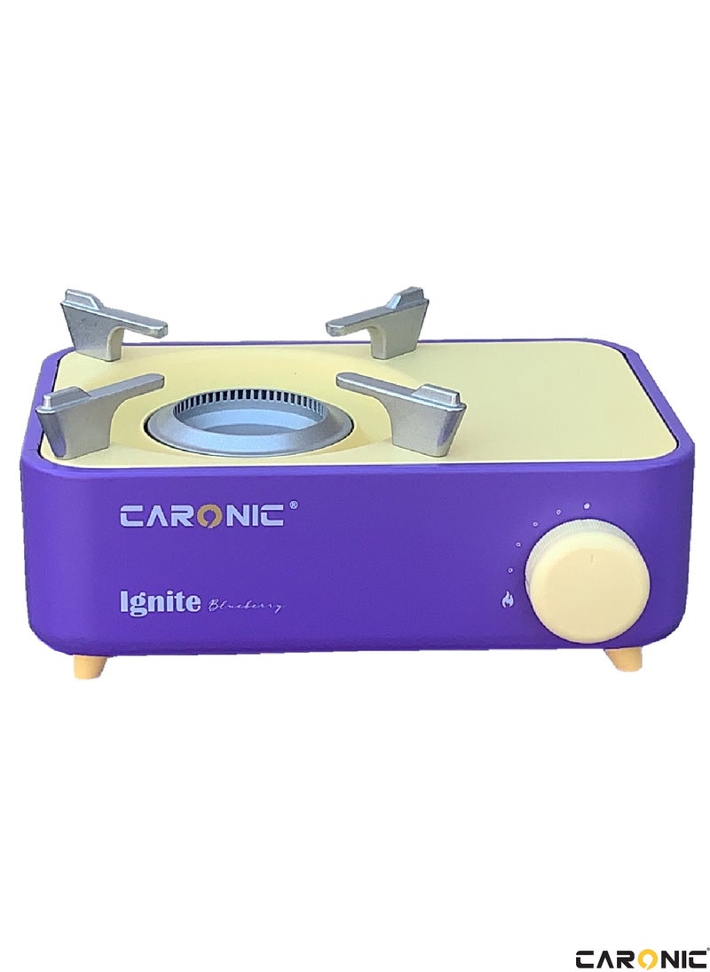 CARONIC Portable Camping Gas Stove Double Burner Outdoor Automatic Ignition System Enamel Pan Support Purple  - Image 1