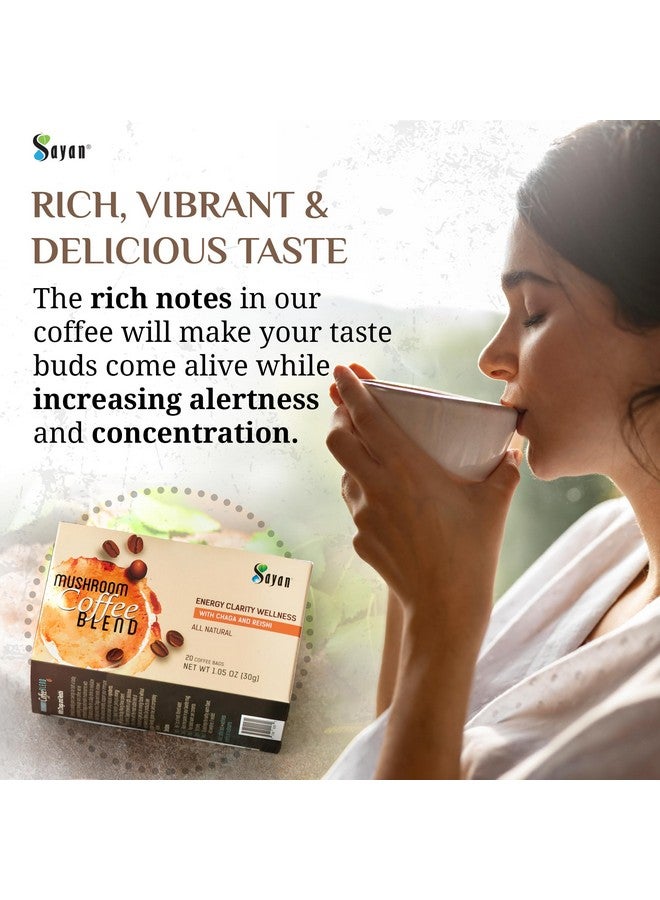 Sayan Organic Instant Arabica Colombian Coffee Mushroom Blend with wild harvested Siberian Chaga & Reishi extract - Energy, Clarity, Wellness - 20 Packets (0.09oz/2.5g each) - Image 2