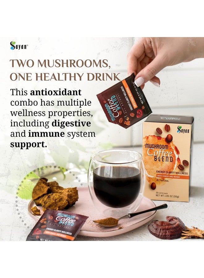 Sayan Organic Instant Arabica Colombian Coffee Mushroom Blend with wild harvested Siberian Chaga & Reishi extract - Energy, Clarity, Wellness - 20 Packets (0.09oz/2.5g each) - Image 3
