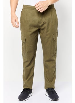 Threadbare Men Regular Fit Plain Cargo Pants, Dark Olive  - Image 1