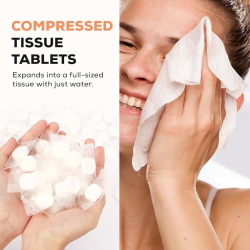 Multibrite 100Pcs Compressed Towel Tablets, Facial Cleansing Tissue, Mini Tablets Disposable Towels, Makeup Remover Pads, Water Activated Coin Tissue for Beauty Salon, Travel, Sports & Personal Use - Image 4
