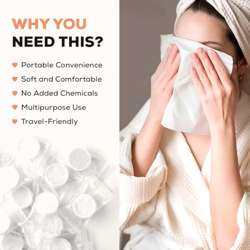 Multibrite 100Pcs Compressed Towel Tablets, Facial Cleansing Tissue, Mini Tablets Disposable Towels, Makeup Remover Pads, Water Activated Coin Tissue for Beauty Salon, Travel, Sports & Personal Use - Image 2