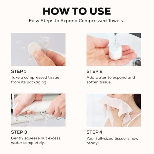 Multibrite 100Pcs Compressed Towel Tablets, Facial Cleansing Tissue, Mini Tablets Disposable Towels, Makeup Remover Pads, Water Activated Coin Tissue for Beauty Salon, Travel, Sports & Personal Use - Image 3