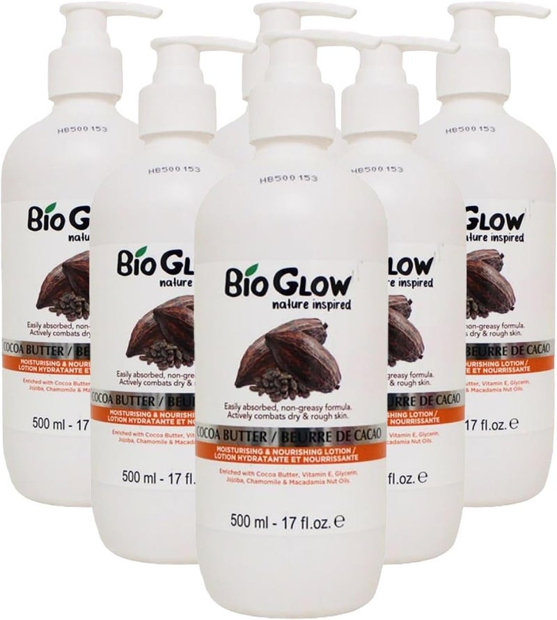 Bio Glow Nature Inspired Cocoa Butter Moisturising Nourishing Lotion 6 x 500ml Pump Bottles