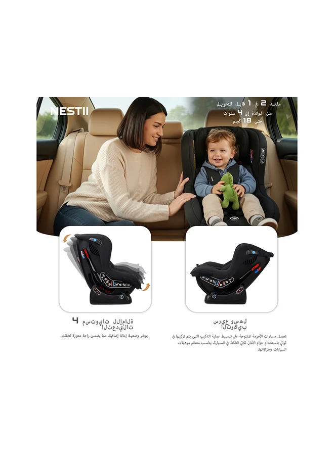 neobreez NESTII Infant/Baby/Kids/Toddler Travel 2 In 1 Convertible Car Seat, ECER44, Reducer & Wedge, Forward Facing&Rear Facing,  Slip Stopper, Injection Mold, 4 Level Recline, 0-4Yrs, 18Kg, Group 0+/1, 5 Point Harness