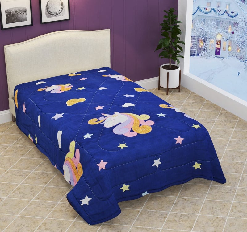 Blenzza Deco™ Glace Cotton Single Bed Reversible Babies & Kids Comforter/Dohar/Quilt, 200 GSM (60x90 Inches Unicorn Head)