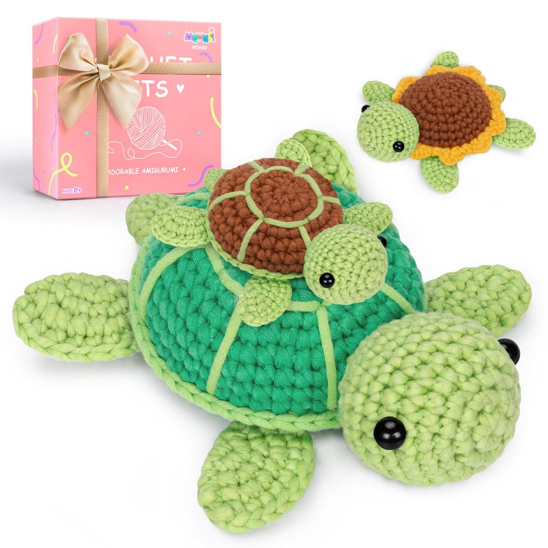 Mewaii مجموعة Mewaii Crochet للمبتدئين، مجموعة أدوات كروشيه كاملة DIY للحيوانات مع 40٪ + خيوط شريطية بدأت مسبقًا، دروس فيديو خطوة بخطوة للبالغين والأطفال (ثلاث سلاحف) - Image 1