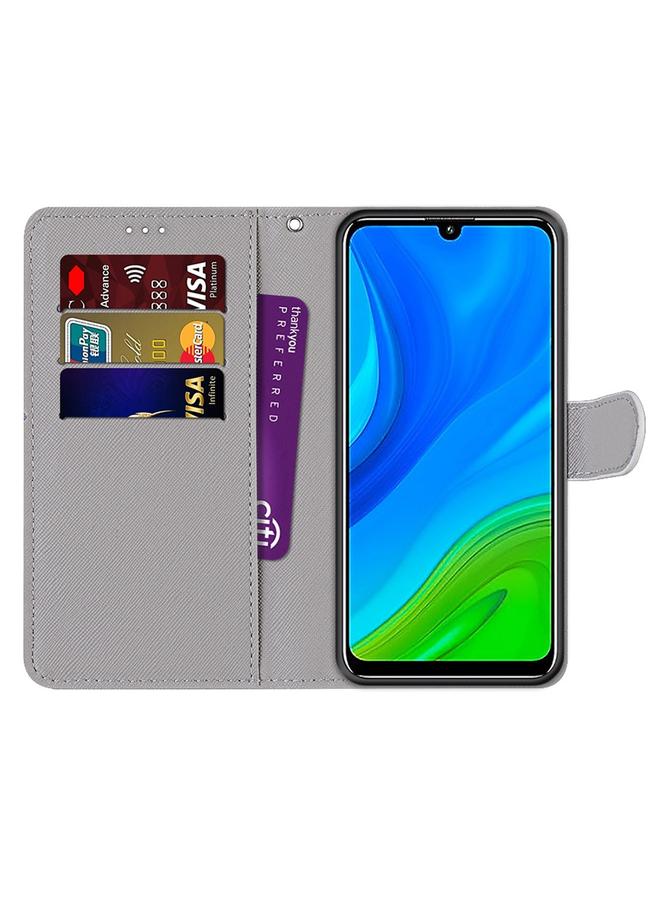 زبون جراب لهاتف Huawei P smart 2020، جراب جلدي من البولي يوريثان قابل للطي أفقيًا بتصميم متقاطع ملون مع حامل وفتحات للبطاقات ومحفظة وحبل تعليق - Image 3