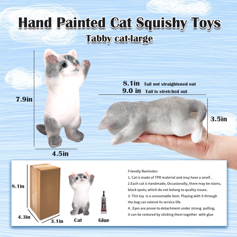 QOUXZ Hand Painted Cat Squishy Toysï¼ŒLarge Ultra Soft Kitty Squeeze Fidget Toy for Stress Relief ,Kawaii Squishies Sticky Animal Toy for Adults Kids,Decompression Sensory Balls for Autism - Image 2