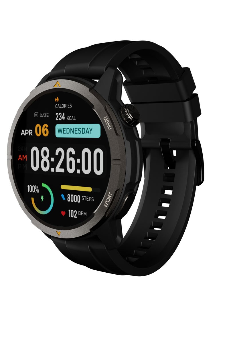 AGM ساعة AGM Legion الذكية المقاومه للصدمات وحجم 46 مم، شاشة AMOLED، مقاومة للماء حتى50 متر 5ATM، مقياس ارتفاع وبوصلة، مكالمات بلوتوث، أكثر من 100 وضع رياضي، مراقبة الصحة، وبطارية طويلة العمر –اسود - Image 1