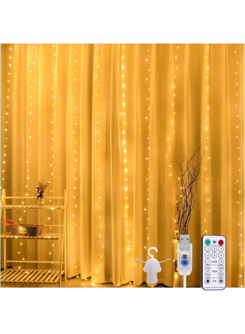 Baytion Curtain String Light,300 LED Lights Window Curtain Light USB 3x3Meters Fairy Lights with Remote Control,8 Lighting Modes Lights for,Bedroom,Party,Wedding Wall Decorations(USB Powered) - Image 1