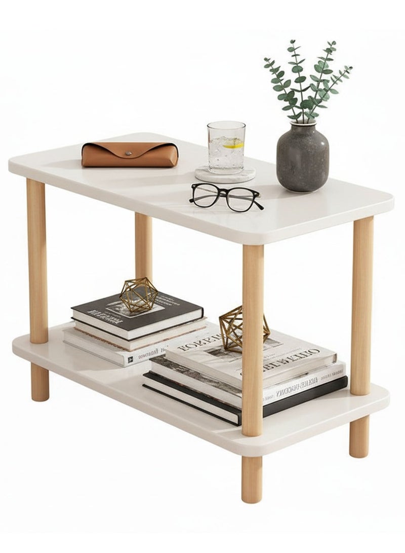 Sinyin Modern Nordic 2-Tier Side Table with Storage Shelf, Wooden Legs Bedside Table, Minimalist End Table for Living Room Bedroom, Coffee Table Nightstand, White - Image 1