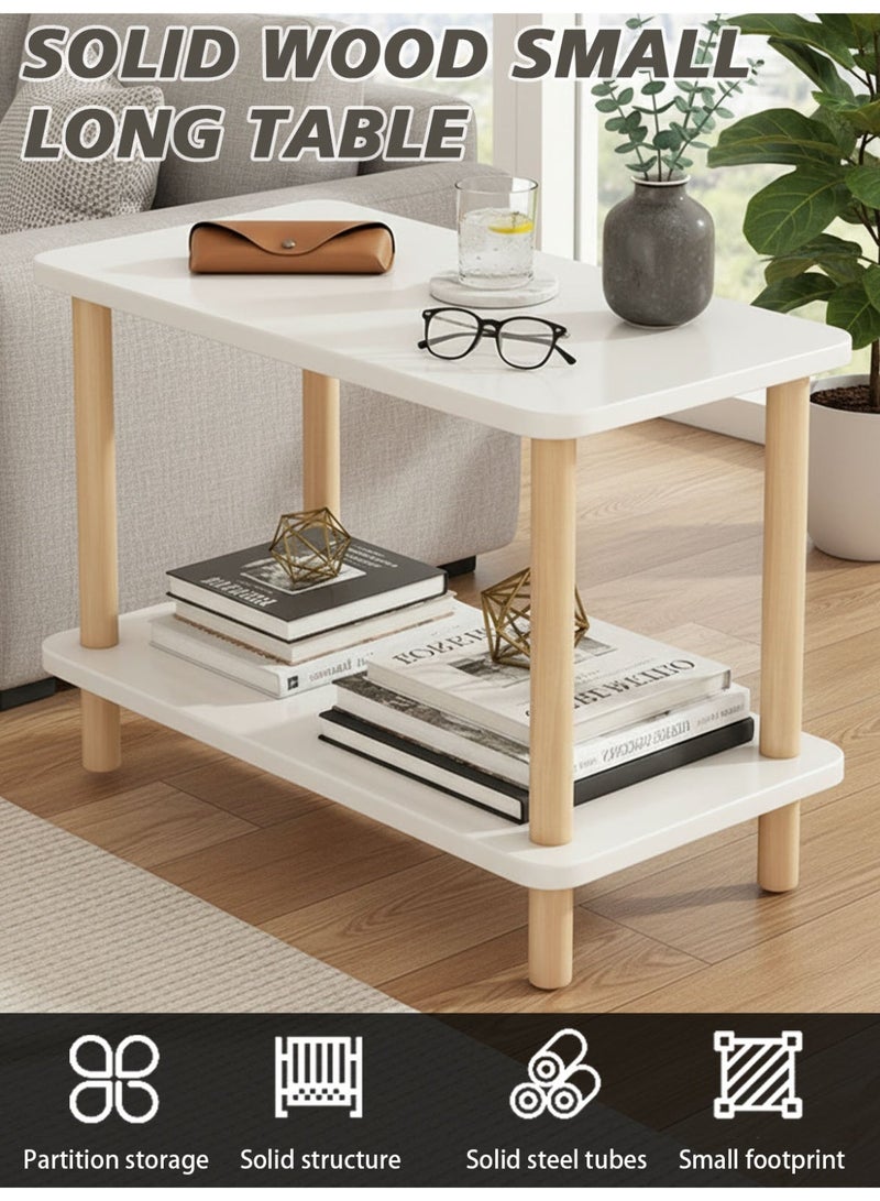 Sinyin Modern Nordic 2-Tier Side Table with Storage Shelf, Wooden Legs Bedside Table, Minimalist End Table for Living Room Bedroom, Coffee Table Nightstand, White - Image 2