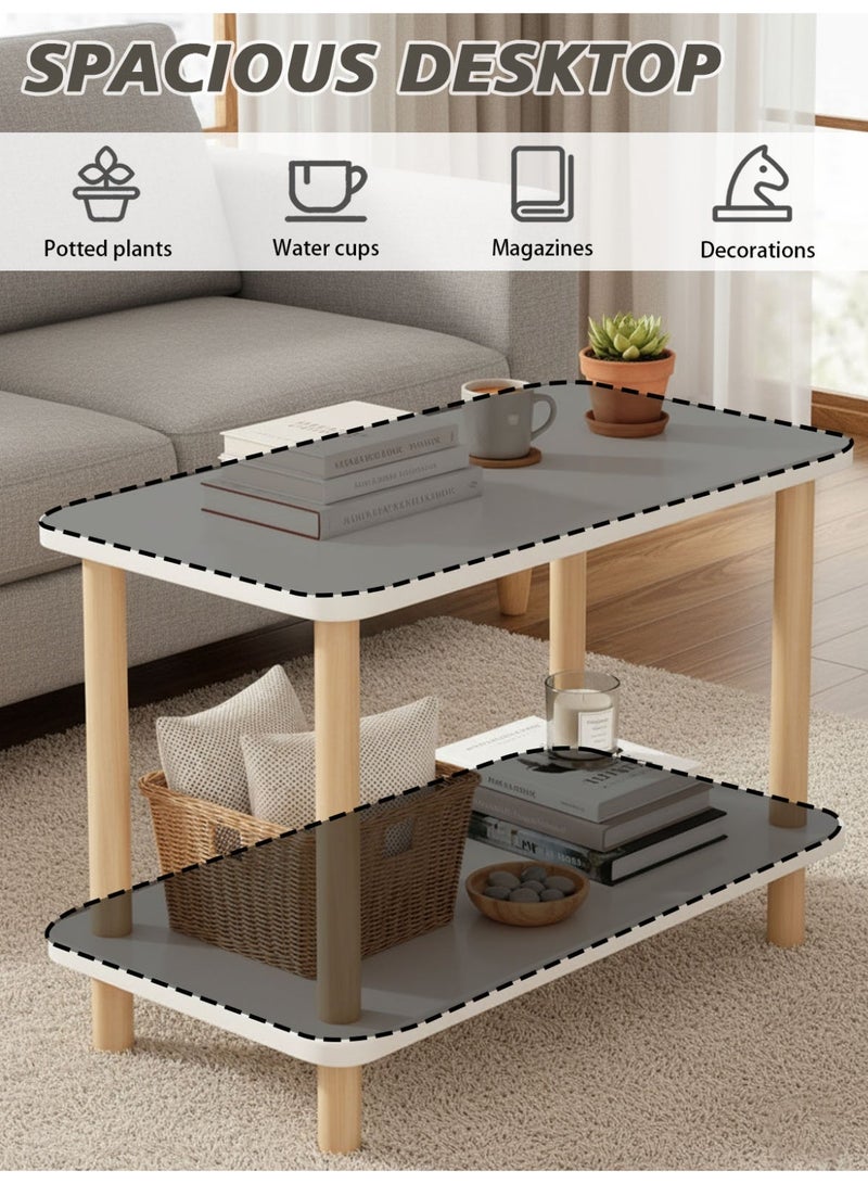 Sinyin Modern Nordic 2-Tier Side Table with Storage Shelf, Wooden Legs Bedside Table, Minimalist End Table for Living Room Bedroom, Coffee Table Nightstand, White - Image 3
