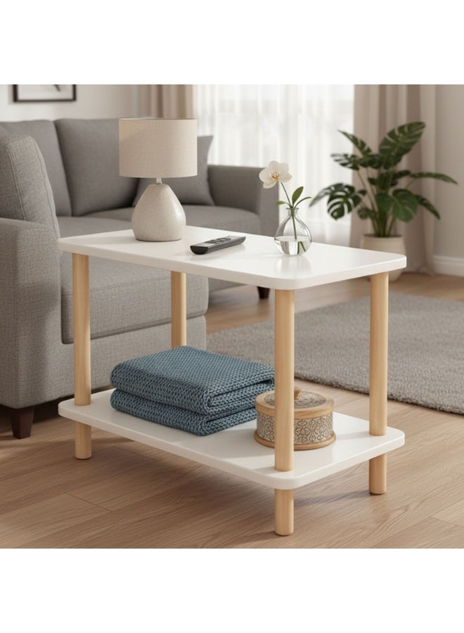Sinyin Modern Nordic 2-Tier Side Table with Storage Shelf, Wooden Legs Bedside Table, Minimalist End Table for Living Room Bedroom, Coffee Table Nightstand, White - Image 5