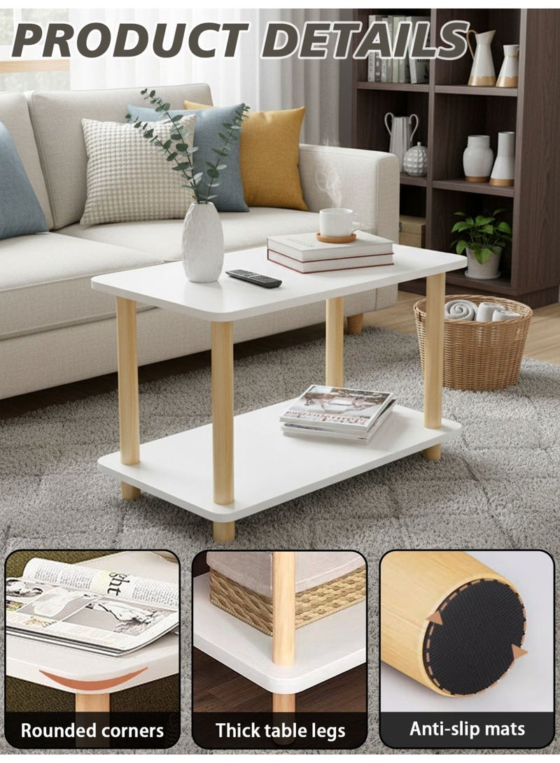 Sinyin Modern Nordic 2-Tier Side Table with Storage Shelf, Wooden Legs Bedside Table, Minimalist End Table for Living Room Bedroom, Coffee Table Nightstand, White - Image 4