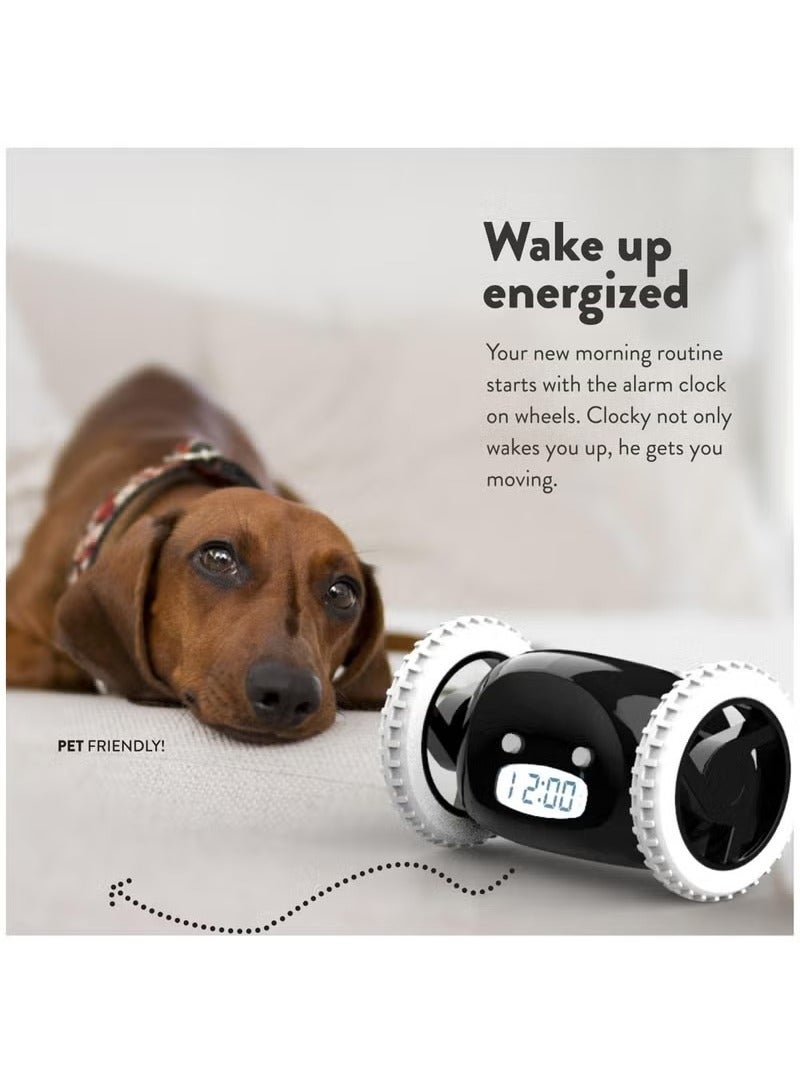 Alarm Clock on Wheels for Adult or Kid Bedroom, Black  - Image 4
