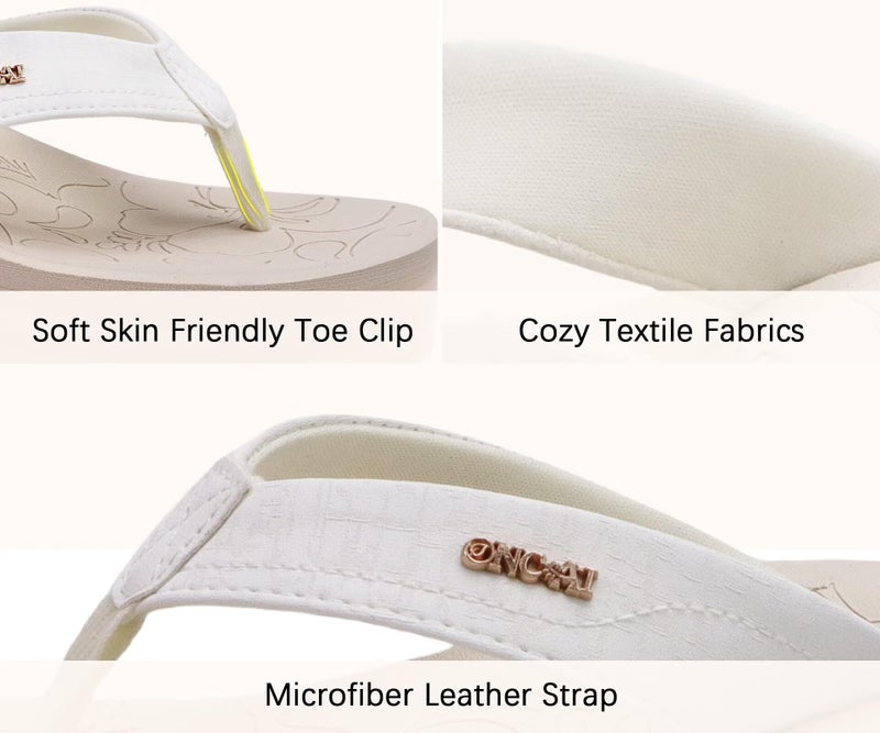 ONCAI Women's Platform Wedge Flip Flops Sandals Size 7 Trendy Dressy Summer Beach Vacation Pool Off-White Thong Chunky Sandalias Comfy Cute Thick Waterproof Arch Support Rubber Foam Soles - Image 4