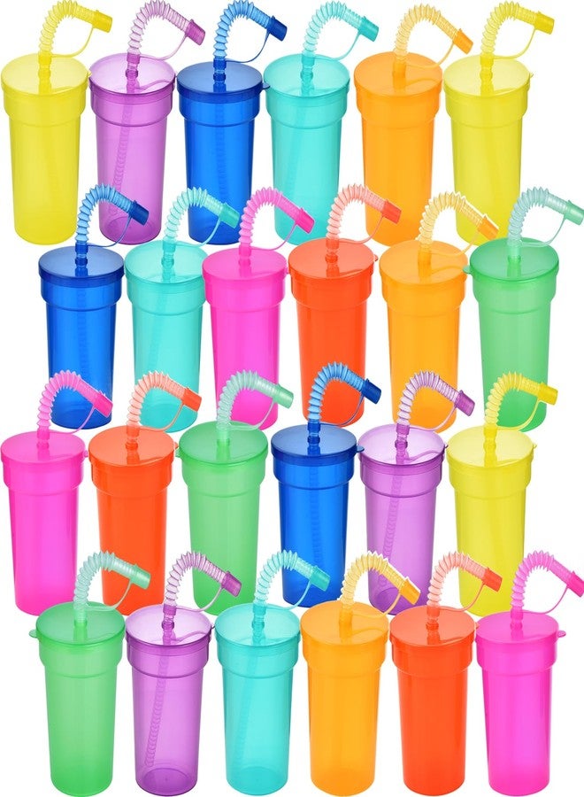 Haundry 24 Pack Kids Party Cups with Lid and Straws, Colorful Plastic Sipper Party Favor Cups for School Events, Theme Party and Birthday Celebrations Party Supplies, Neon Colors - Image 1