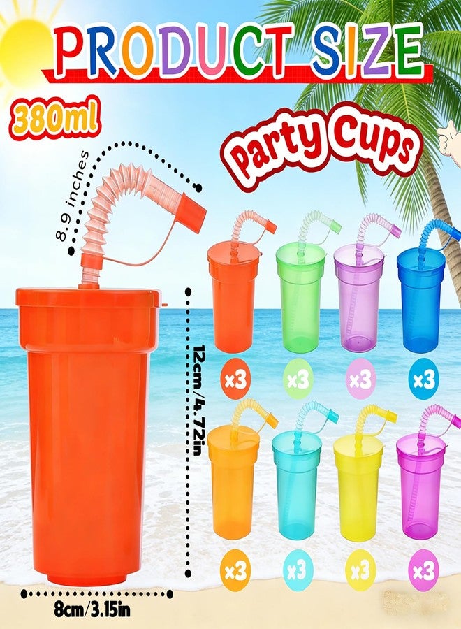 Haundry 24 Pack Kids Party Cups with Lid and Straws, Colorful Plastic Sipper Party Favor Cups for School Events, Theme Party and Birthday Celebrations Party Supplies, Neon Colors - Image 2