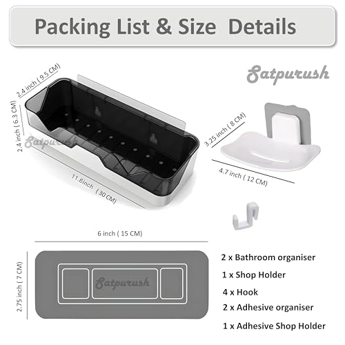Satpurush Plastic Bathroom Accessories, Bathroom Rack, Bathroom Shelf Organizer, Wall Mounted Shelf, Bathroom Hardware & Accessories, Storage Racks (3 Pack, Bath Shelf with Soap Dish & 4 Hook) White - Image 3