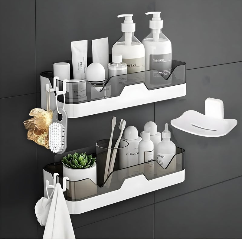 Satpurush Plastic Bathroom Accessories, Bathroom Rack, Bathroom Shelf Organizer, Wall Mounted Shelf, Bathroom Hardware & Accessories, Storage Racks (3 Pack, Bath Shelf with Soap Dish & 4 Hook) White - Image 4