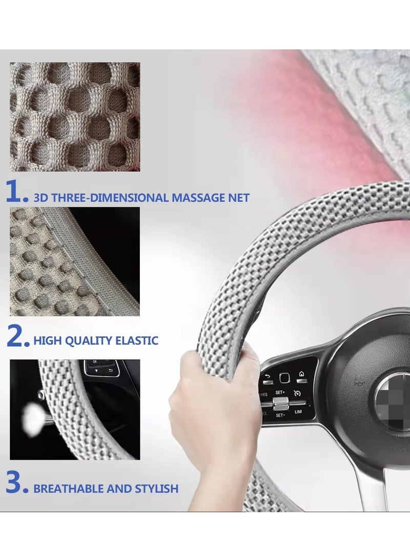 KASTWAVE غطاء عجلة القيادة المرن العالمي، غطاء عجلة القيادة للسيارة، 15 بوصة من الألياف الدقيقة القابلة للتنفس، مضاد للانزلاق، عديم الرائحة وسهل الحمل للسيارة والشاحنة والفان وSUV (رمادي) - Image 3