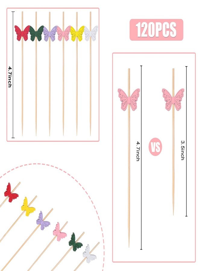 Rozer 100 Pcs 4.7 Inch Butterfly Cocktail Picks Wooden Colorful Cake Fruit Party Vegetable Sticks Cocktail Toothpicks Disposable Bamboo Skewers for Birthday Party Food Appetizers Decoration - Image 3