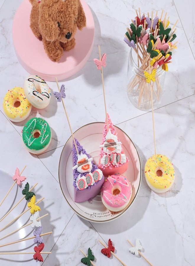 Rozer 100 Pcs 4.7 Inch Butterfly Cocktail Picks Wooden Colorful Cake Fruit Party Vegetable Sticks Cocktail Toothpicks Disposable Bamboo Skewers for Birthday Party Food Appetizers Decoration - Image 2