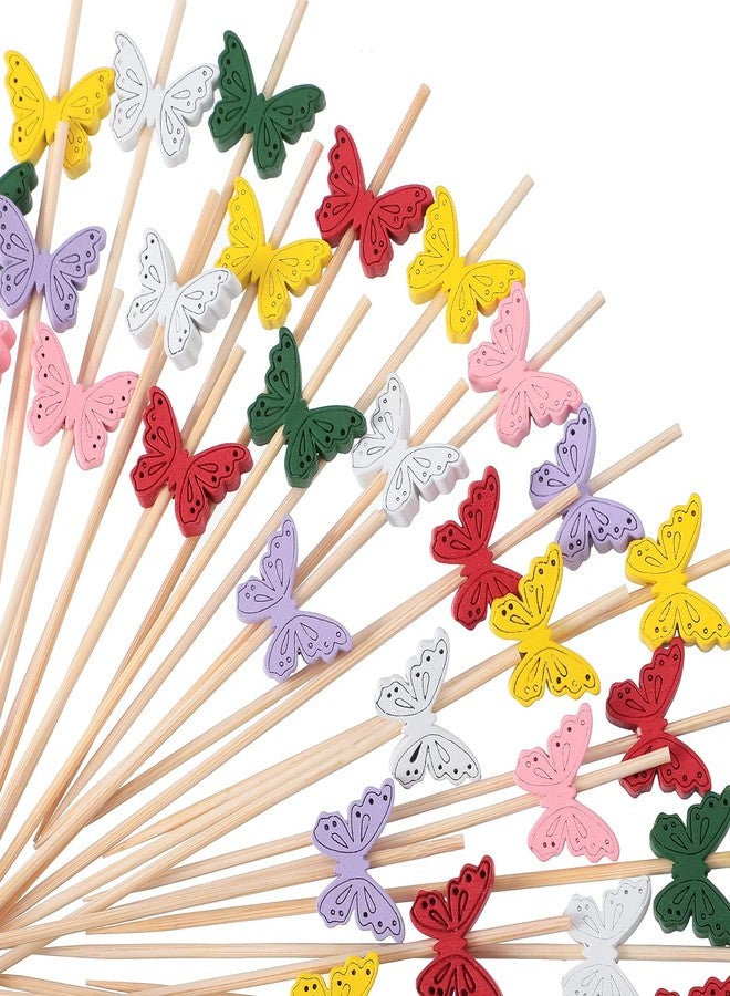 Rozer 100 Pcs 4.7 Inch Butterfly Cocktail Picks Wooden Colorful Cake Fruit Party Vegetable Sticks Cocktail Toothpicks Disposable Bamboo Skewers for Birthday Party Food Appetizers Decoration - Image 1