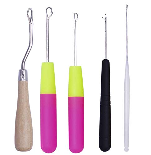 LASSUM 5 Pieces Different Size Latch Hook Crochet Needle Hook Tool Set for Braid Hair,Carpet Making and Other Crafts - Image 1