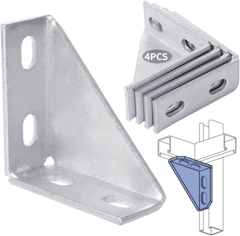 90 Degree Gusseted Connectors, 4-Pack Carbon Steel Q235 Brackets For 1-5/8 Channel, 4 X 4 X 1.5 Right Angle Fittings - Image 1