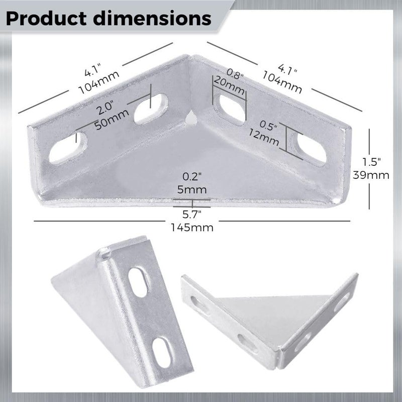 90 Degree Gusseted Connectors, 4-Pack Carbon Steel Q235 Brackets For 1-5/8 Channel, 4 X 4 X 1.5 Right Angle Fittings - Image 3
