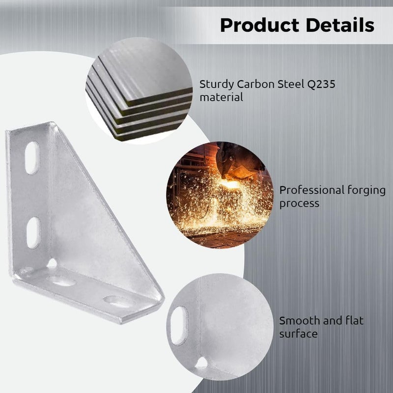 90 Degree Gusseted Connectors, 4-Pack Carbon Steel Q235 Brackets For 1-5/8 Channel, 4 X 4 X 1.5 Right Angle Fittings - Image 5