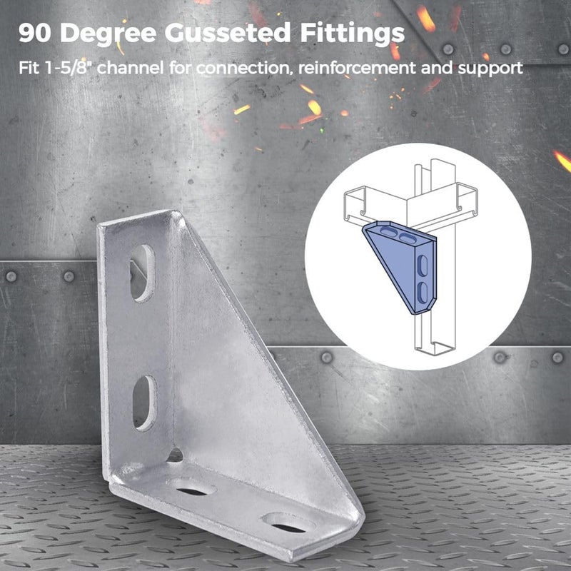 90 Degree Gusseted Connectors, 4-Pack Carbon Steel Q235 Brackets For 1-5/8 Channel, 4 X 4 X 1.5 Right Angle Fittings - Image 2